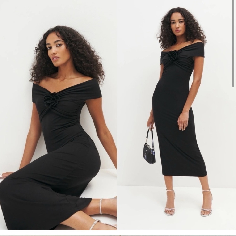 REFORMATION Black Fiorello Knit Midi Dress